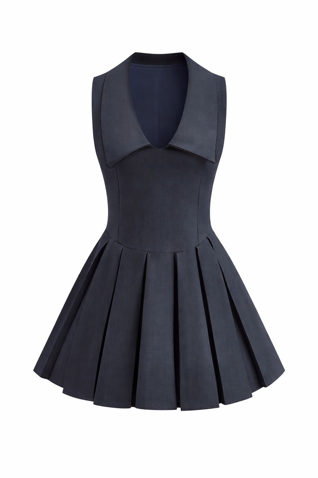 Midnight Collar Pleated Mini Dress