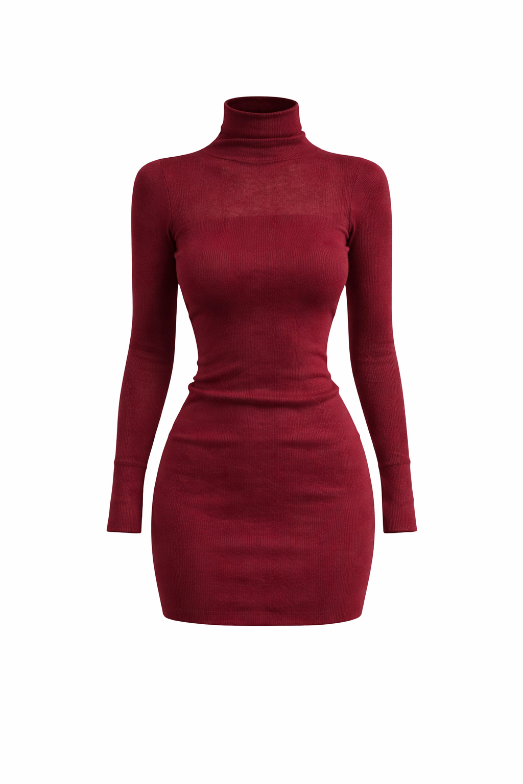 Burgundy Ribbed Turtleneck Bodycon Mini Dress – Aussora