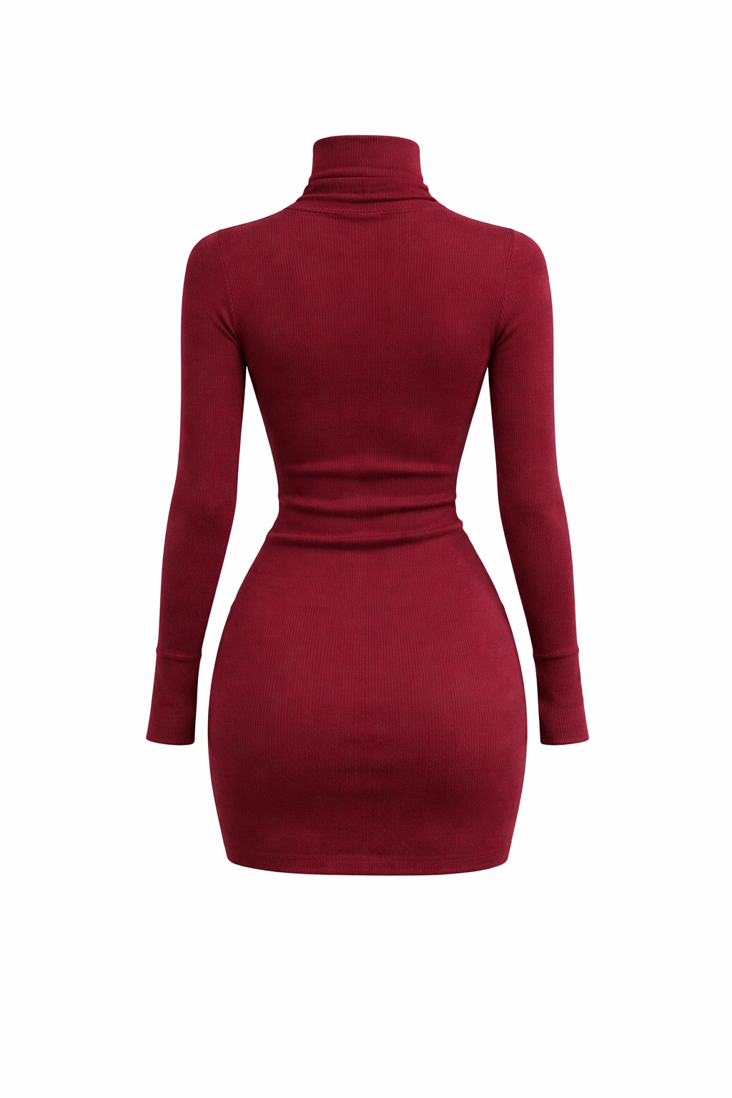 Burgundy Ribbed Turtleneck Bodycon Mini Dress
