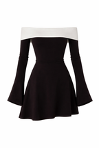 Elegance Contrast Off-Shoulder Bell-Sleeve Mini Dress