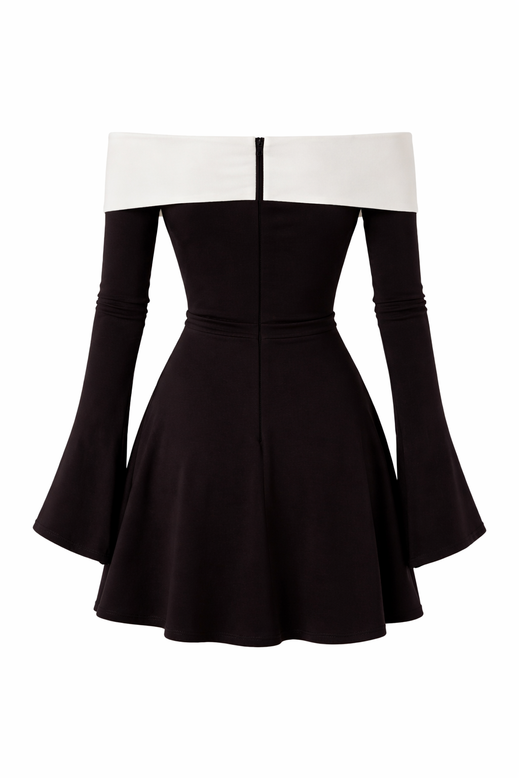 Elegance Contrast Off-Shoulder Bell-Sleeve Mini Dress