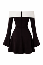 Elegance Contrast Off-Shoulder Bell-Sleeve Mini Dress