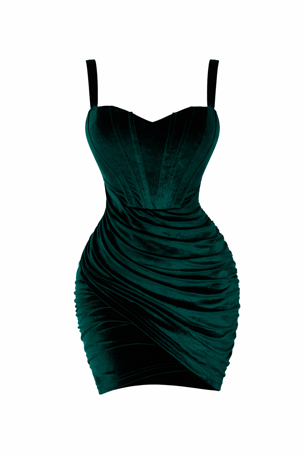 Emerald Velvet Corset Ruched Mini Dress