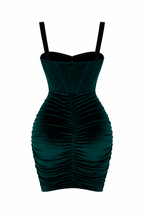 Emerald Velvet Corset Ruched Mini Dress