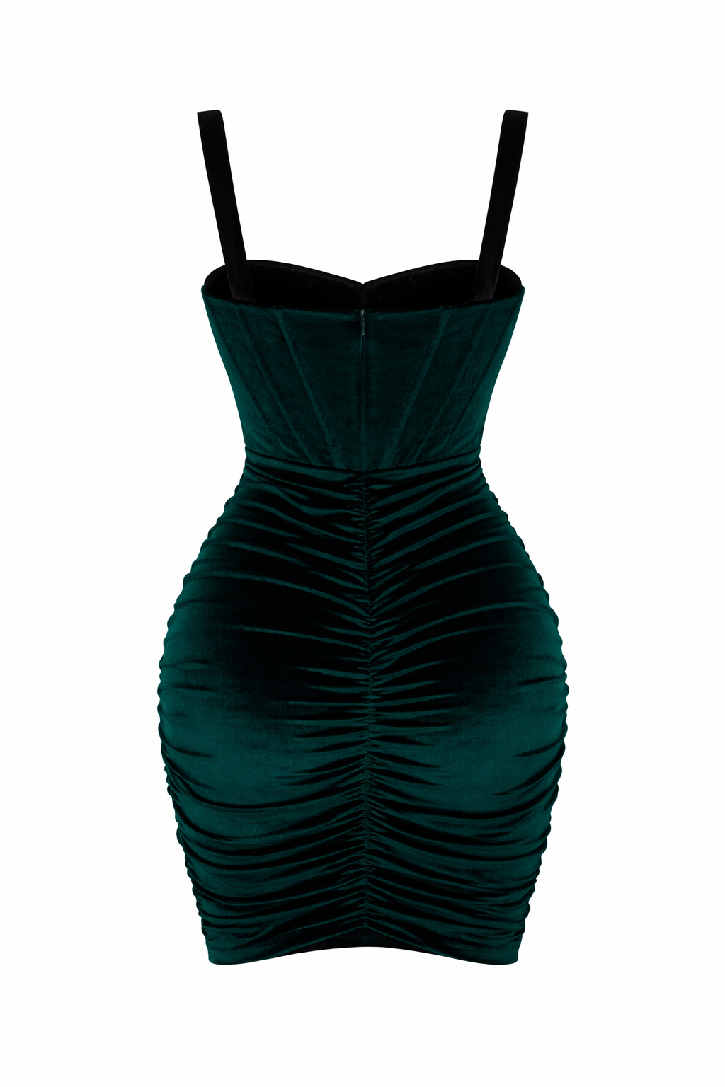 Emerald Velvet Corset Ruched Mini Dress