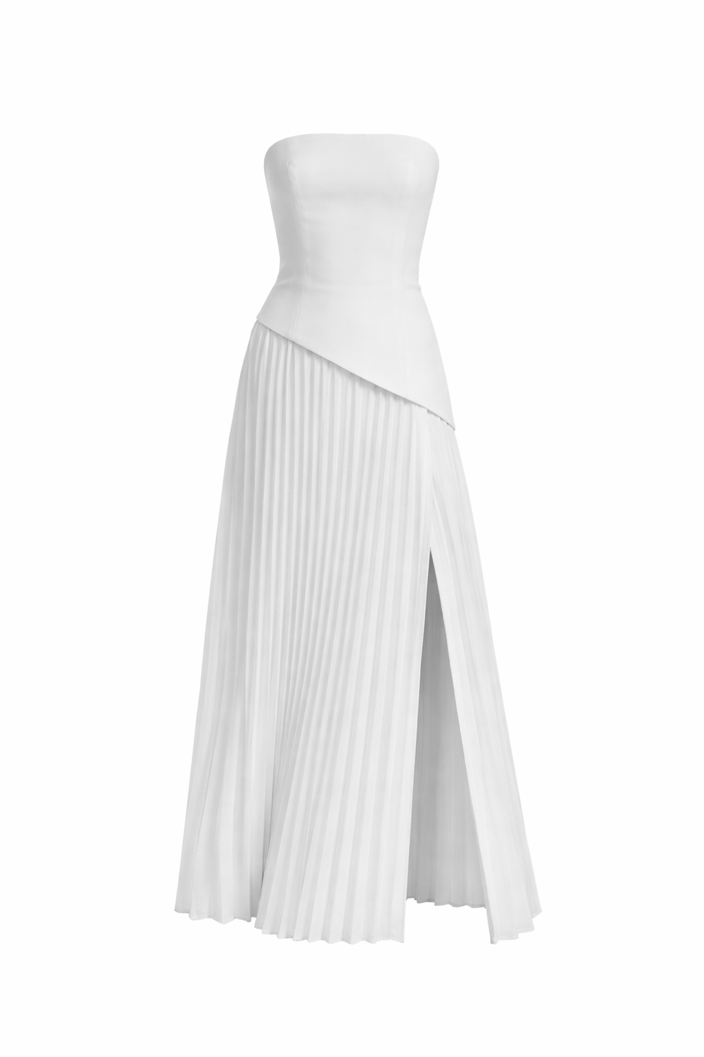 Elegance Cascade Strapless Pleated Midi Dress