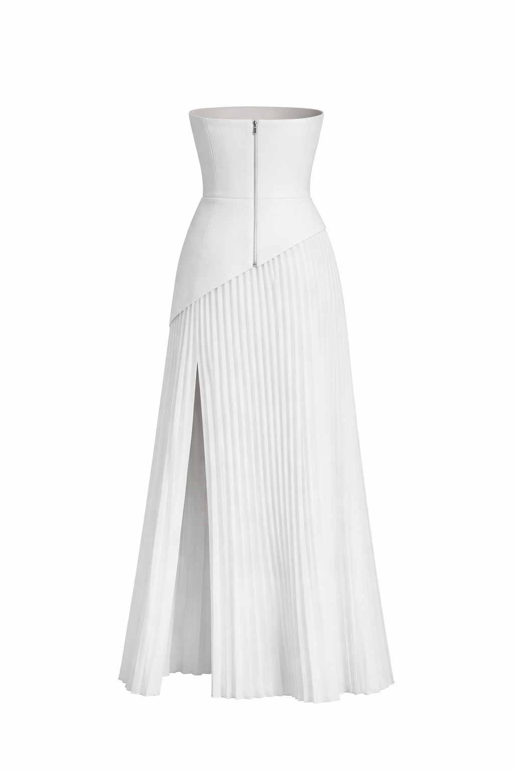 Elegance Cascade Strapless Pleated Midi Dress