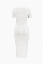 Ivory Tweed Button-Front Midi Dress with Fringe Trim