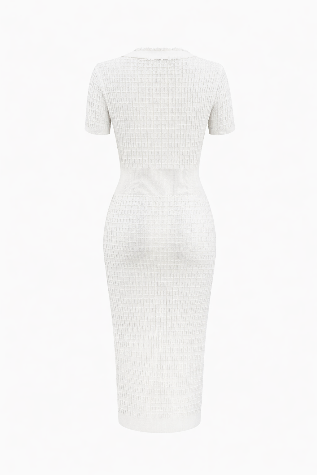 Ivory Tweed Button-Front Midi Dress with Fringe Trim
