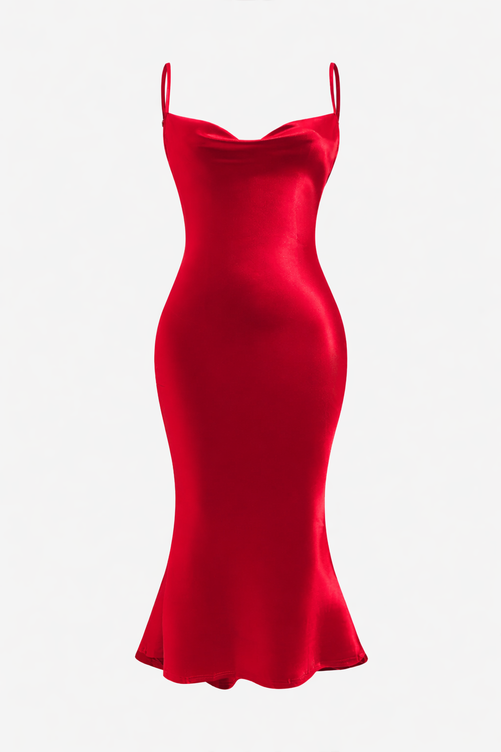 Satin Cowl-Neck Open-Back Midi Dress (Red)