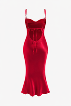 Satin Cowl-Neck Open-Back Midi Dress (Red)