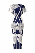 Navy Tropical Wrap Midi Dress