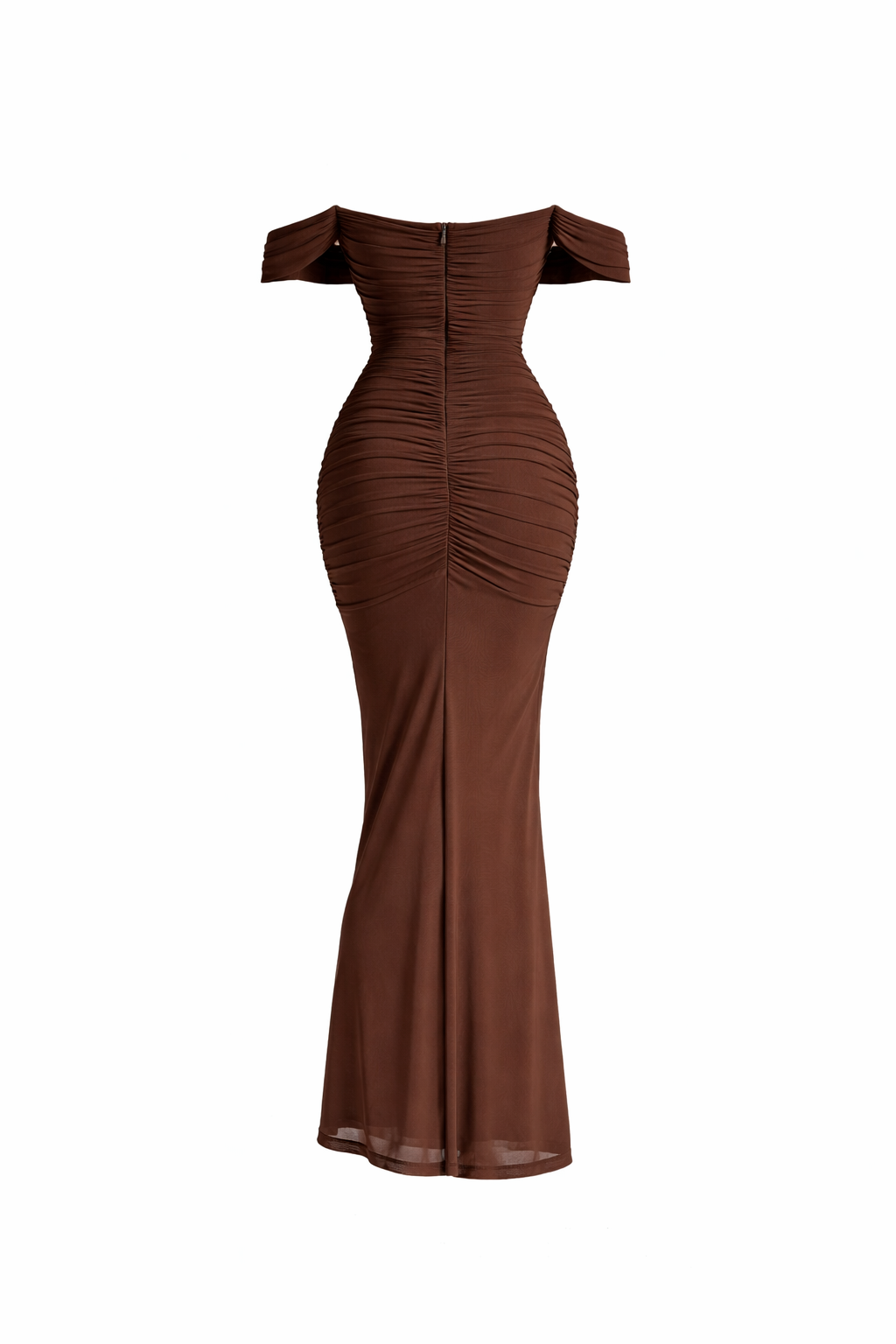 Chocolate Off-Shoulder Ruched Bodycon Maxi Dress