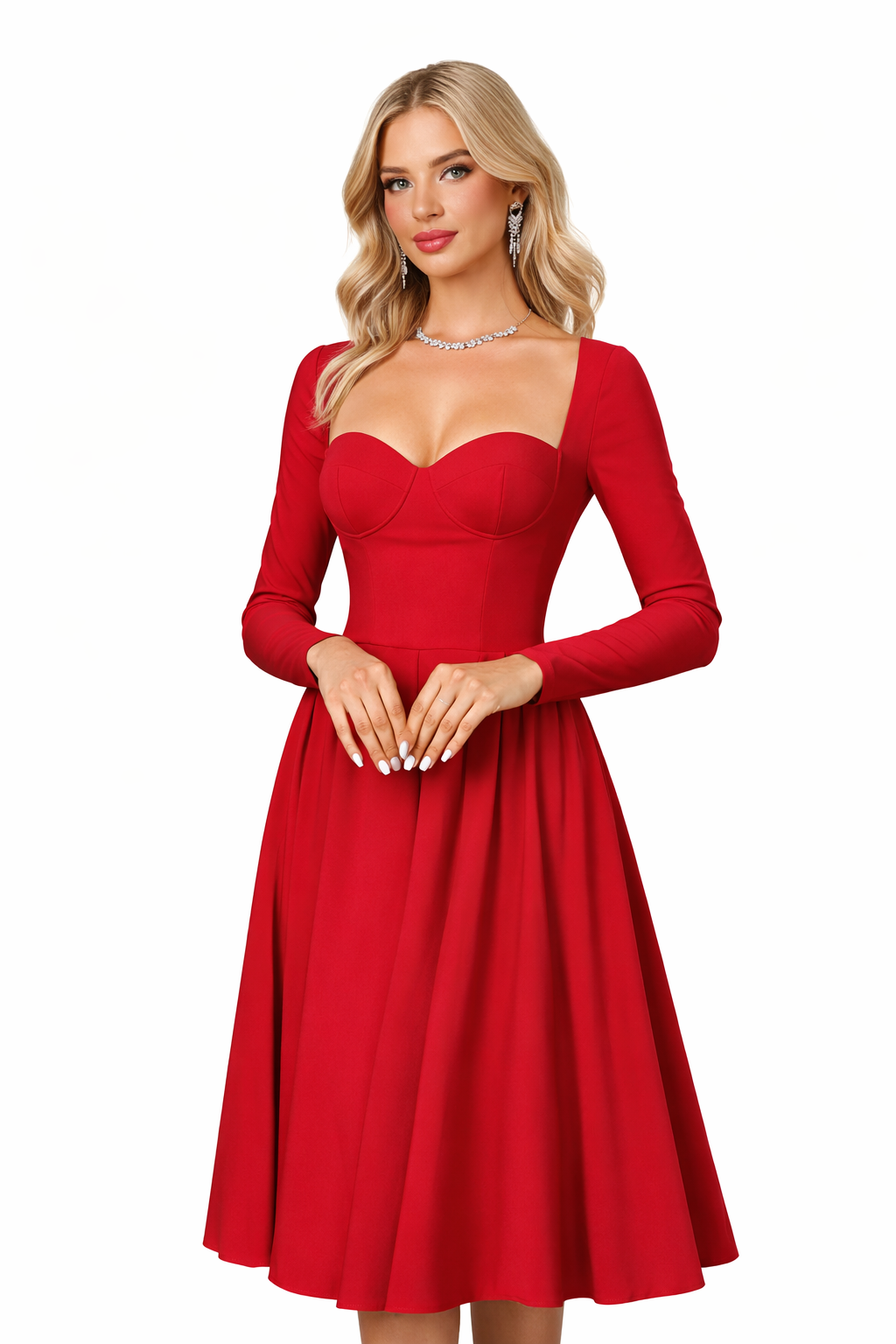 Scarlet Sweetheart Tie-Back A-Line Midi Dress