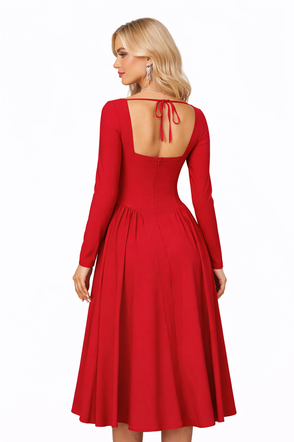 Scarlet Sweetheart Tie-Back A-Line Midi Dress