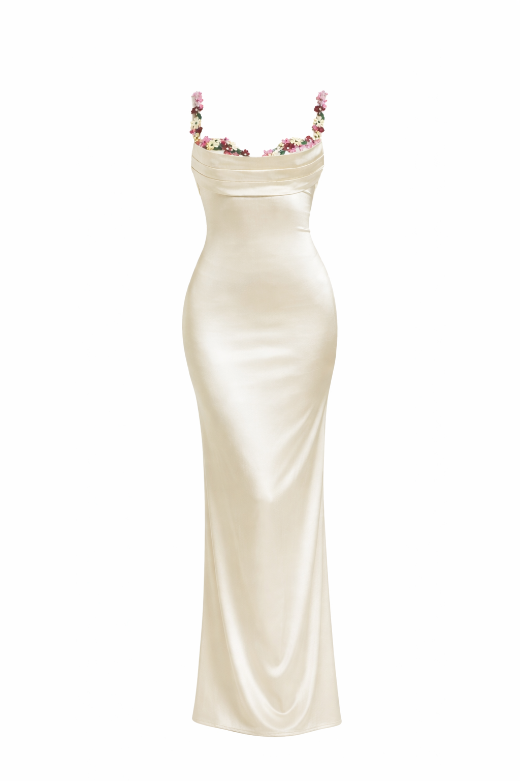 Embellished Strap Tie-Back Satin Maxi Dress