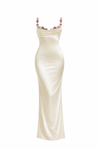 Embellished Strap Tie-Back Satin Maxi Dress