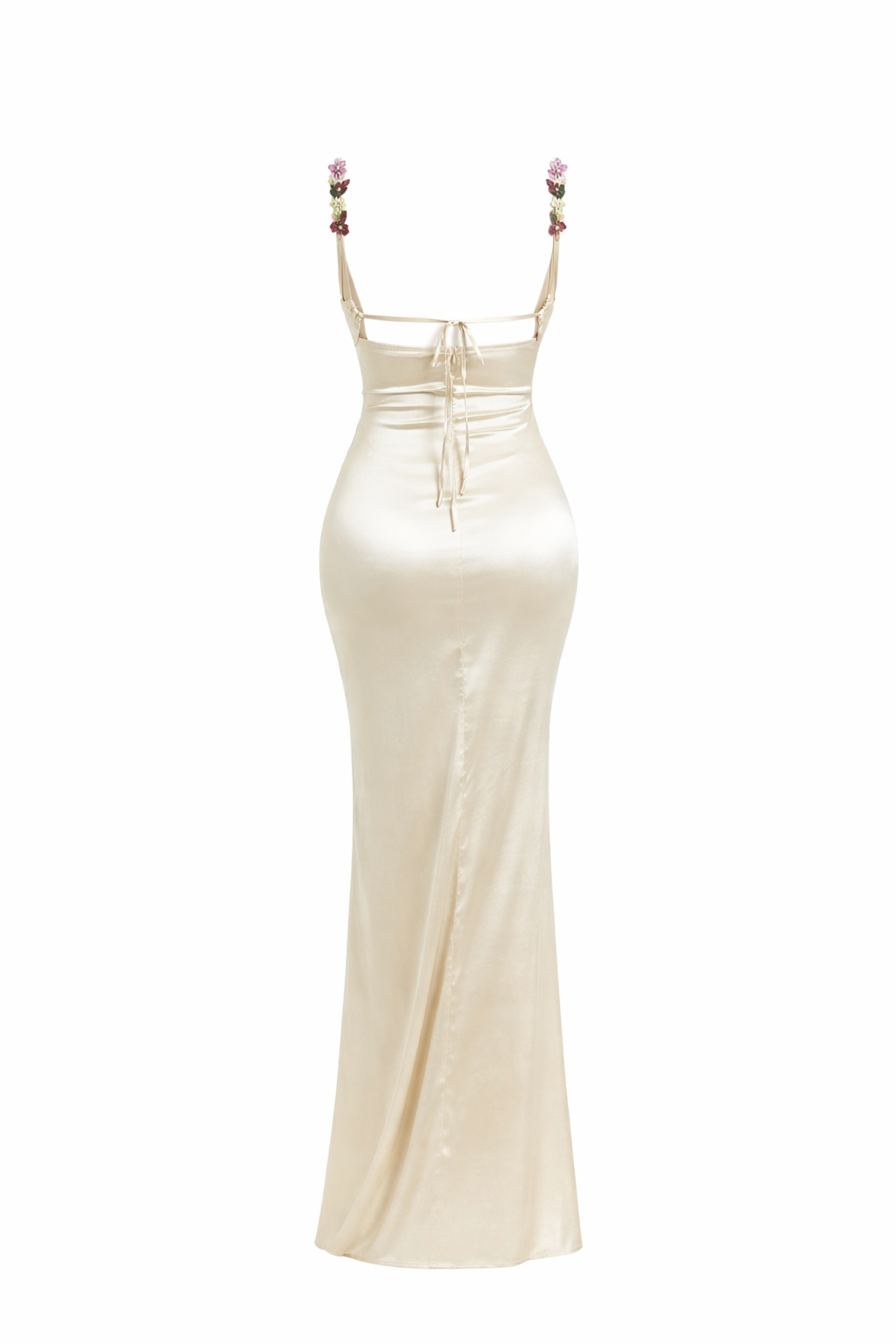 Embellished Strap Tie-Back Satin Maxi Dress
