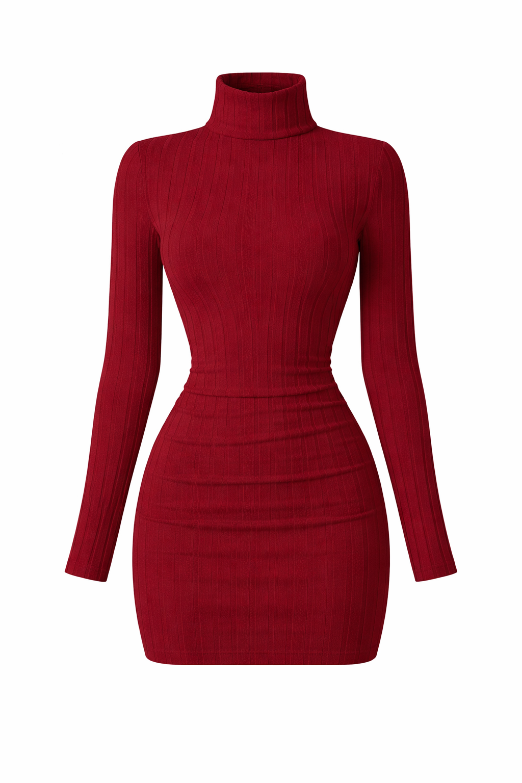 Elegant Ribbed Turtleneck Bodycon Mini Dress