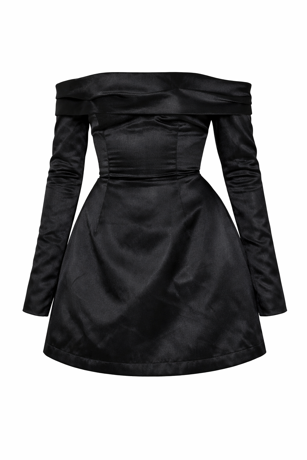 Midnight Satin Off-Shoulder Mini Dress