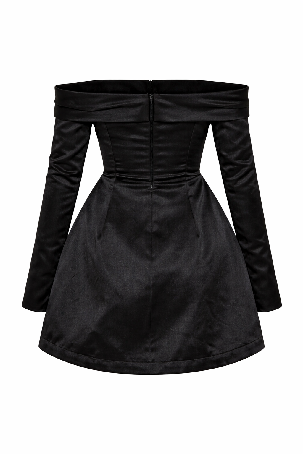 Midnight Satin Off-Shoulder Mini Dress