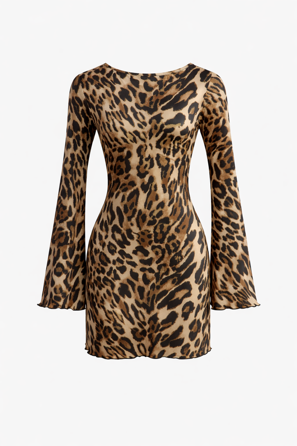 Leopard Print Open-Back Bell Sleeve Mini Dress
