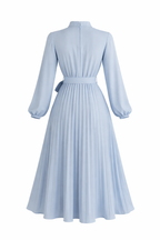 Skyline Grace Pleated Belted Midi Dress (Light Blue)