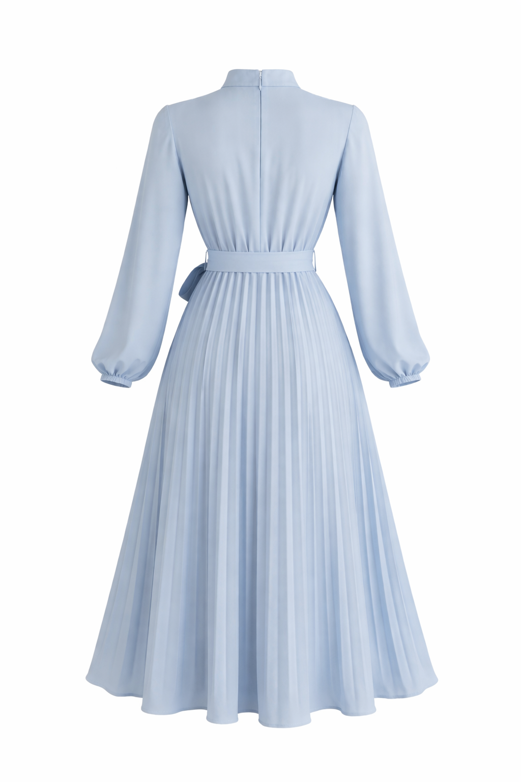 Skyline Grace Pleated Belted Midi Dress (Light Blue)