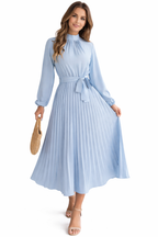 Skyline Grace Pleated Belted Midi Dress (Light Blue)