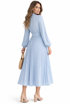 Skyline Grace Pleated Belted Midi Dress (Light Blue)