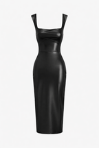 Midnight Gloss Faux Leather Midi Dress