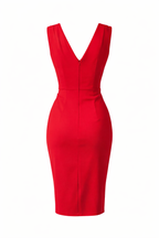 Scarlet Ruched V-Neck Midi Dress with Side Slit