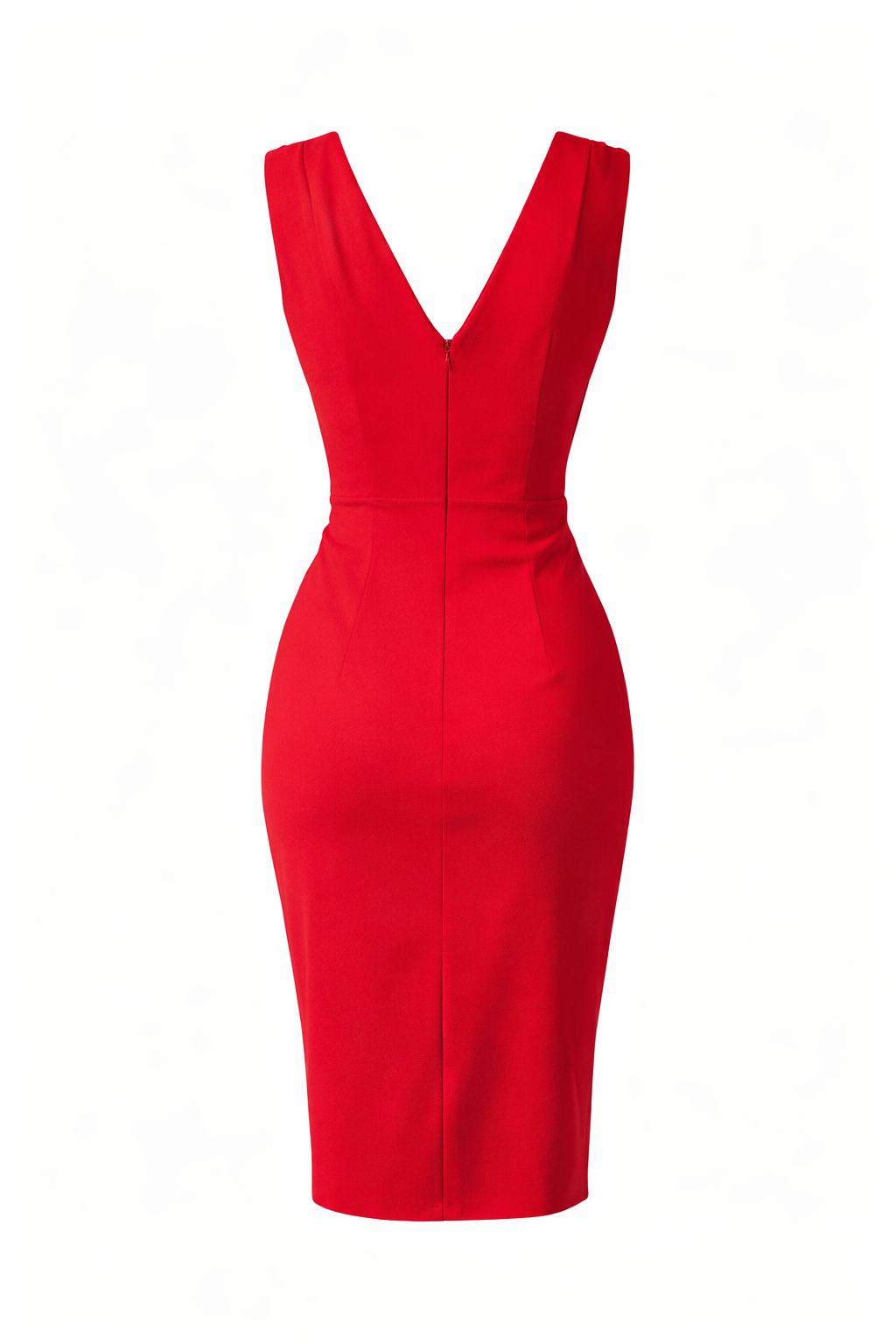 Scarlet Ruched V-Neck Midi Dress with Side Slit