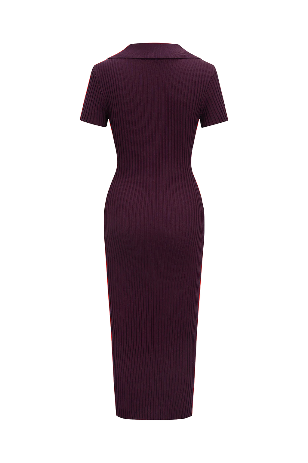 Burgundy Ribbed Polo Collar Midi Dress